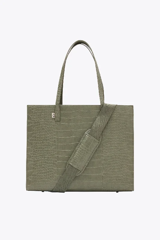 The Large Work Tote in Olive Croc