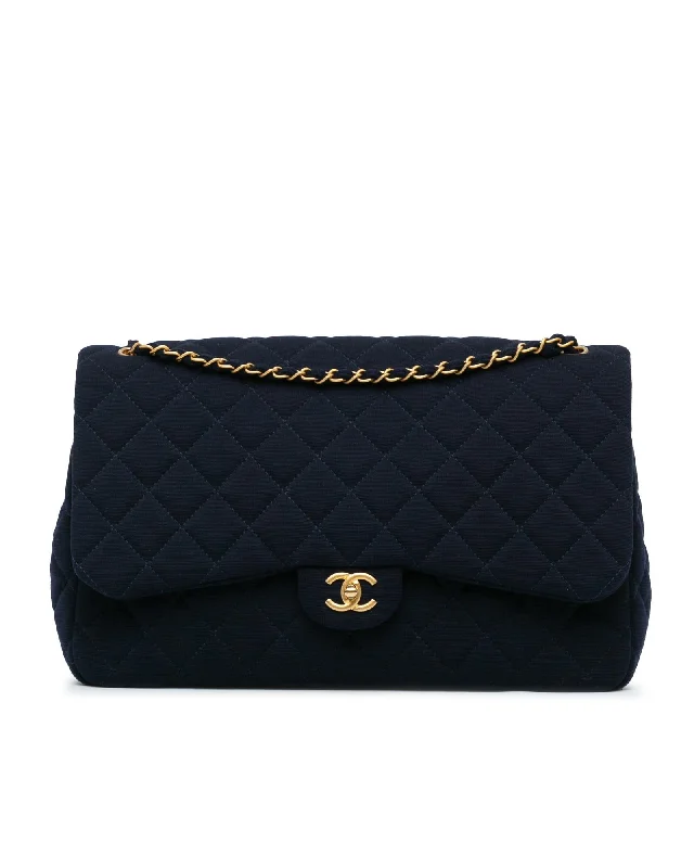 Classic Quilted Jersey Flap Bag with Chain Straps and Twist Lock Closure