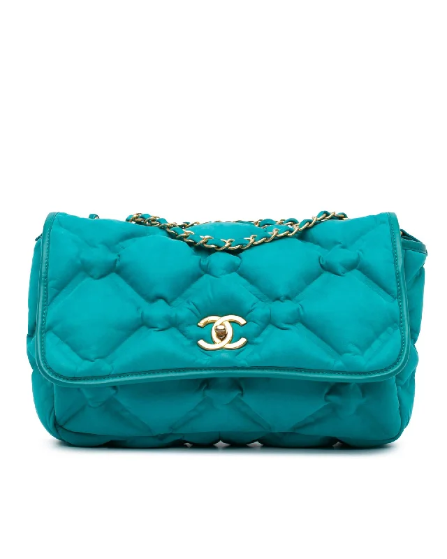 Quilted Leather Shoulder Bag with Chain Straps and Twist-Lock Flap