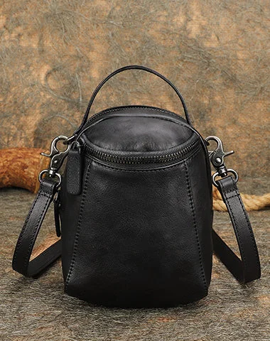 Best Black Gray Leather Womens Phone Shoulder Bag Small Handmade Handbag Purse for Ladies