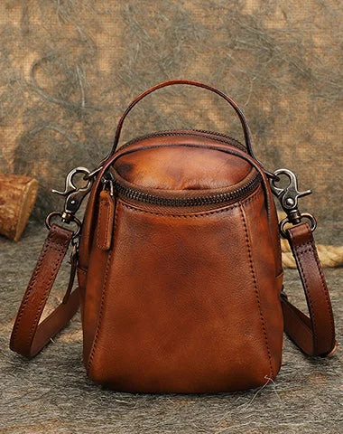 Best Brown Leather Womens Phone Shoulder Bag Small Handmade Handbag Purse for Ladies