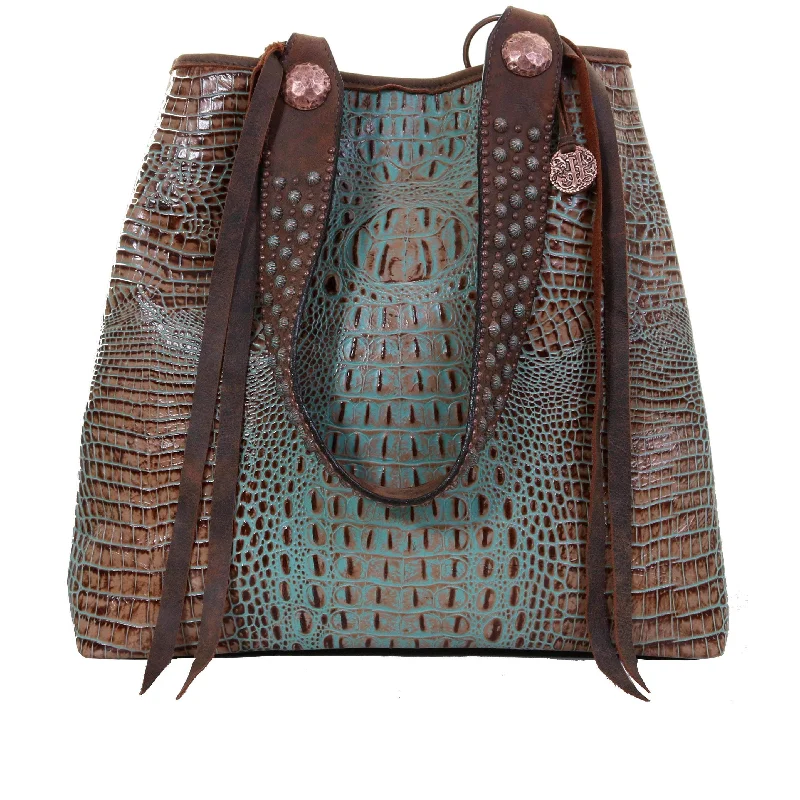 BT147 - Vintage Mint Crocodile Print Big Tote