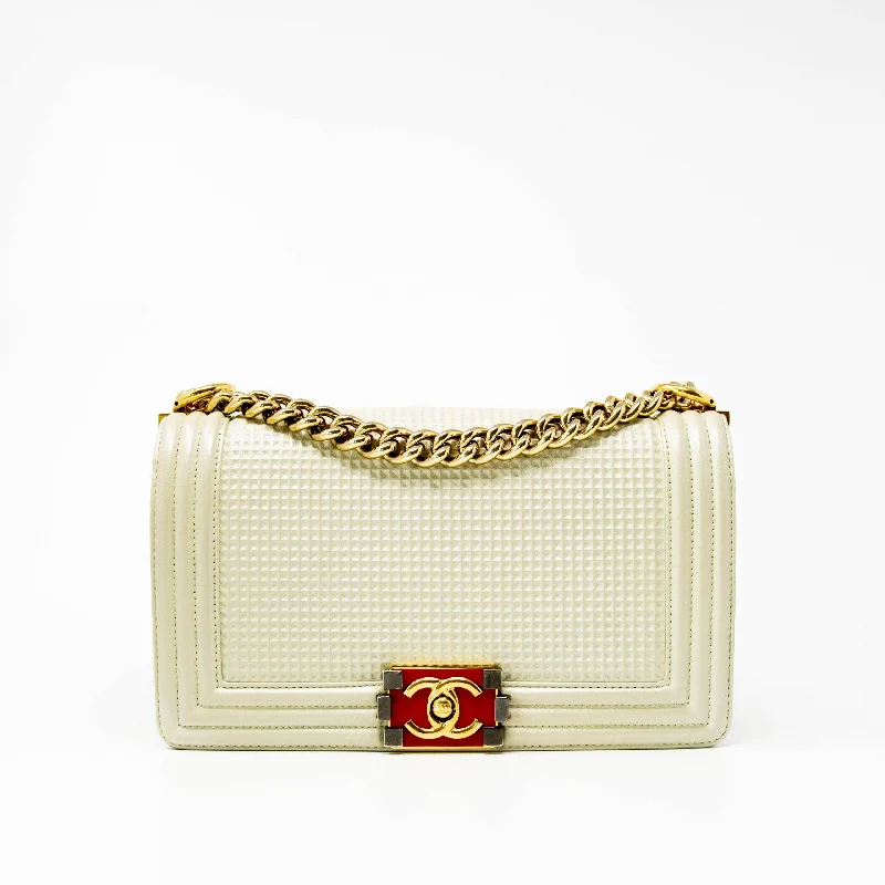 Chanel Cream Lambskin Medium Cube Boy Bag