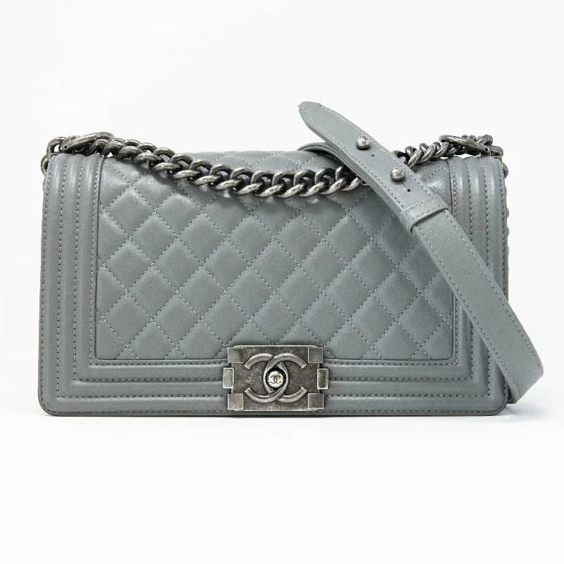 Chanel Grey Lambskin Old Medium Boy Bag