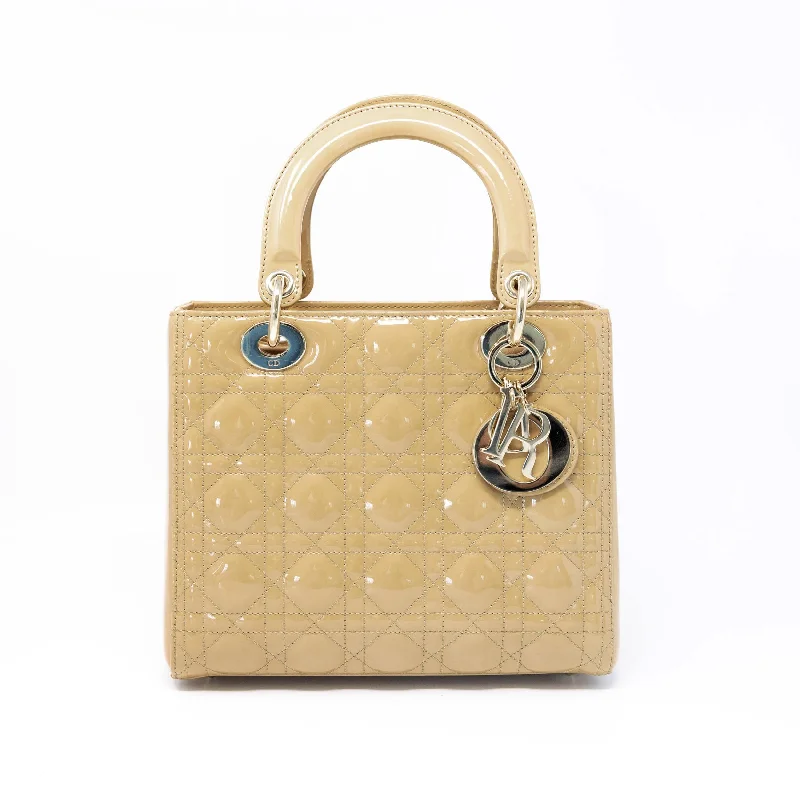 Dior Beige Patent Medium Lady Dior Bag