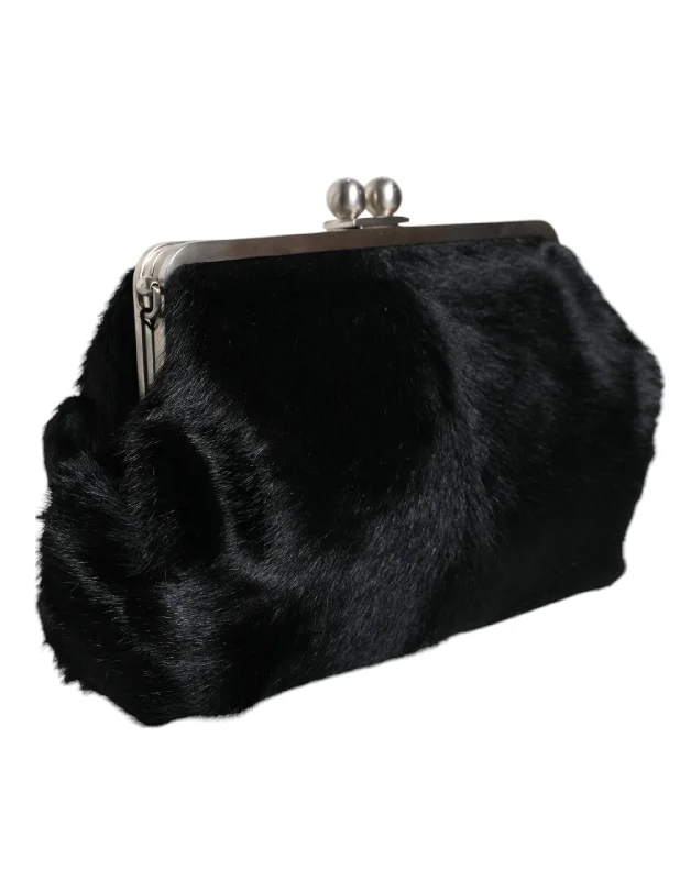 Dolce & Gabbana Black Fur Clutch Bag – Elegant Italian Design