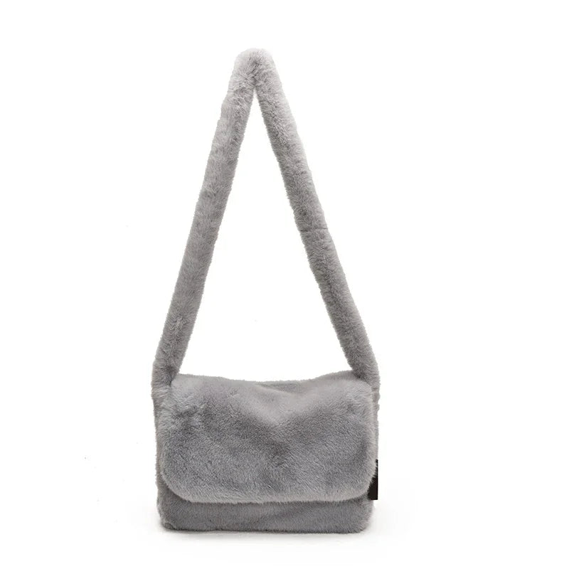 Faux Fur Shoulder Bags Women Flap Snap Soft Square Crossbody Purses