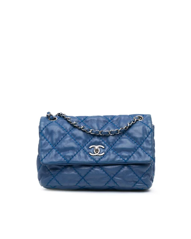 Quilted Leather Flap Bag with Chain Straps and Turn Lock Closure