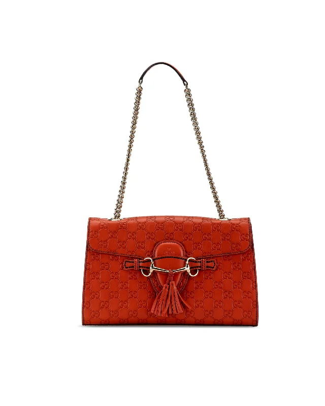 Embossed Leather Shoulder Bag with Chain Strap and Tassel Detail