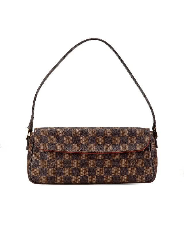 Damier Ebene Canvas Shoulder Bag with Magnetic Closure and Interior Slip Pocket