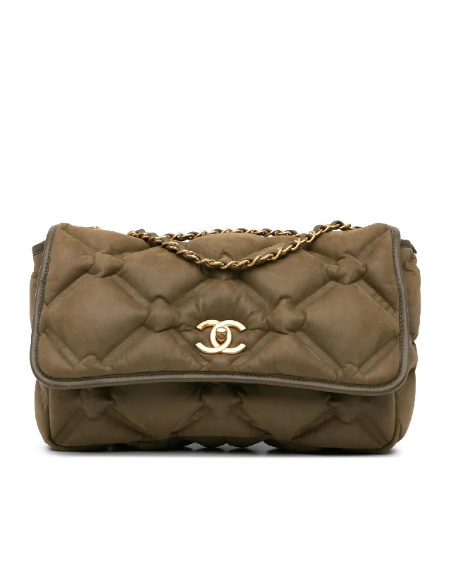 Quilted Leather Flap Shoulder Bag with Chain Straps