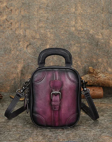 Purple Leather Womens Small Vertical Shoulder Bag Small Handmade Crossbody Handbag Purse for Ladies