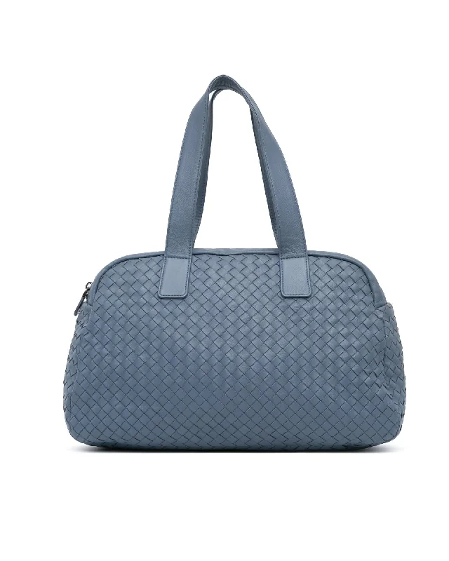 Woven Leather Shoulder Bag with Top Zip Closure and Interior Zip Pocket