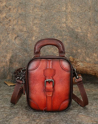 Red Leather Womens Small Vertical Shoulder Bag Small Handmade Crossbody Handbag Purse for Ladies