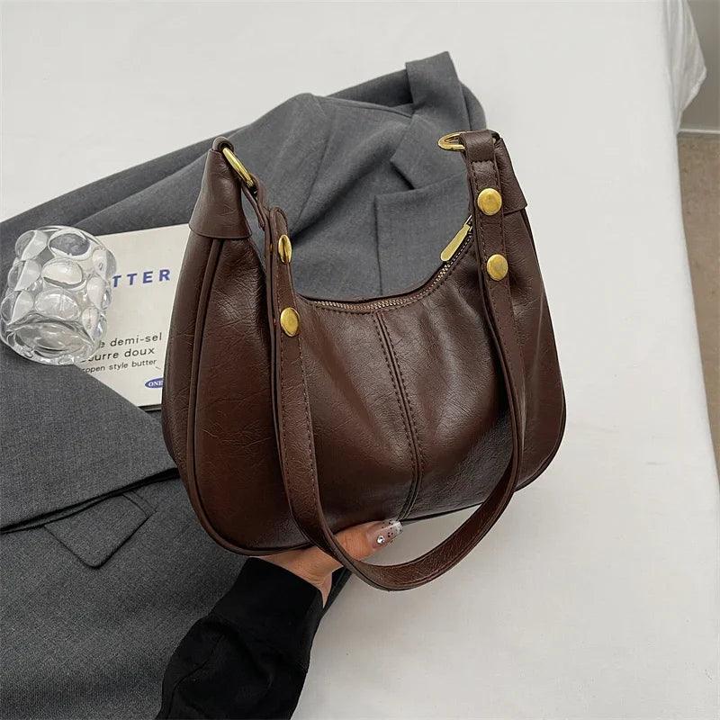 Small Leather Saddle Bags Zipper Women Crossbody Shoulder Bag Stud Strap Purse