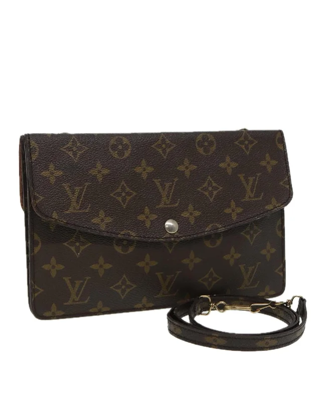 Monogram Canvas Double Rabat Shoulder Bag with Strap