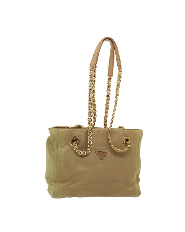 Chain Shoulder Bag Nylon with Distressed Finish