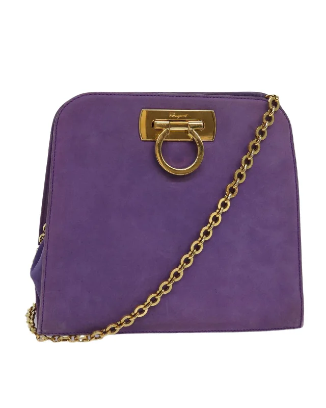 Gancini Chain Shoulder Bag Suede