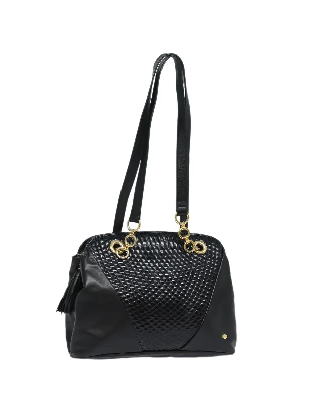 Quilted Leather Shoulder Bag with Enamel Finish