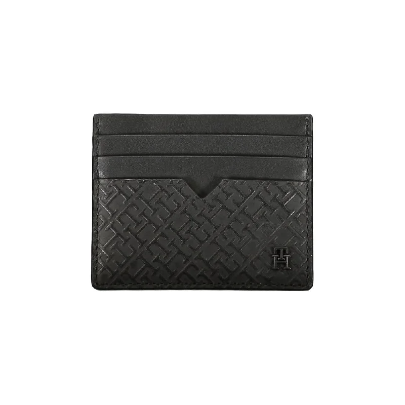 Tommy Hilfiger Sleek Black Leather Card Holder with Contrast Detail