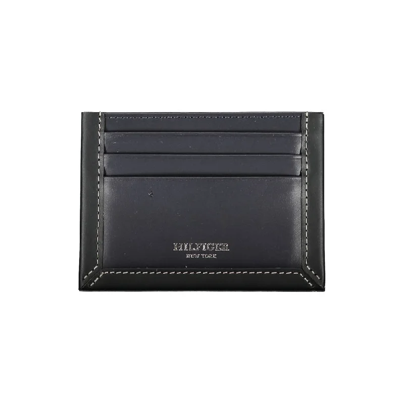 Tommy Hilfiger Sleek Blue Leather Card Holder with Contrast Detail