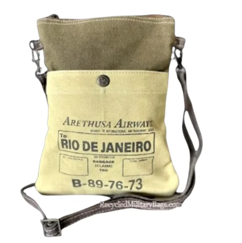 UpCycled  Rio De Janeiro Sustainable Canvas Bag Crossbody Purse - Vintage Airline Bag Tag