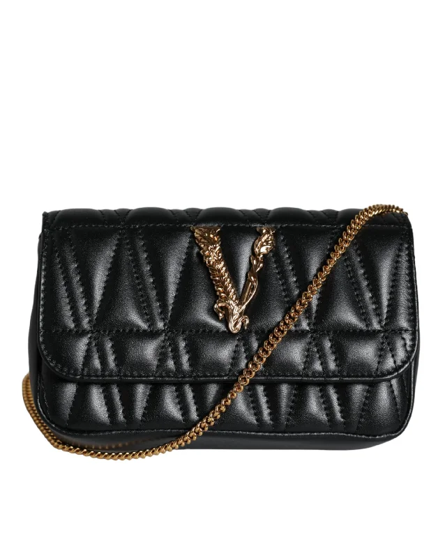 Versace Black Mini Nappa Leather Crossbody Shoulder Bag