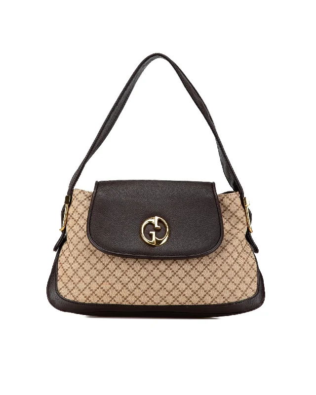 Diamante Canvas Shoulder Bag with Leather Trim and Magnetic Closure