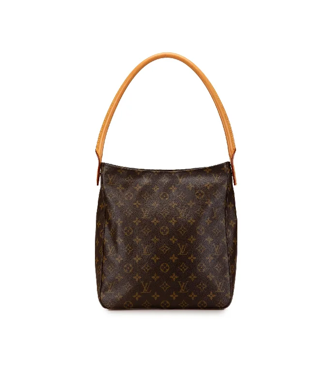 Monogram Canvas Shoulder Bag with Vachetta Leather Strap and Interior Pockets