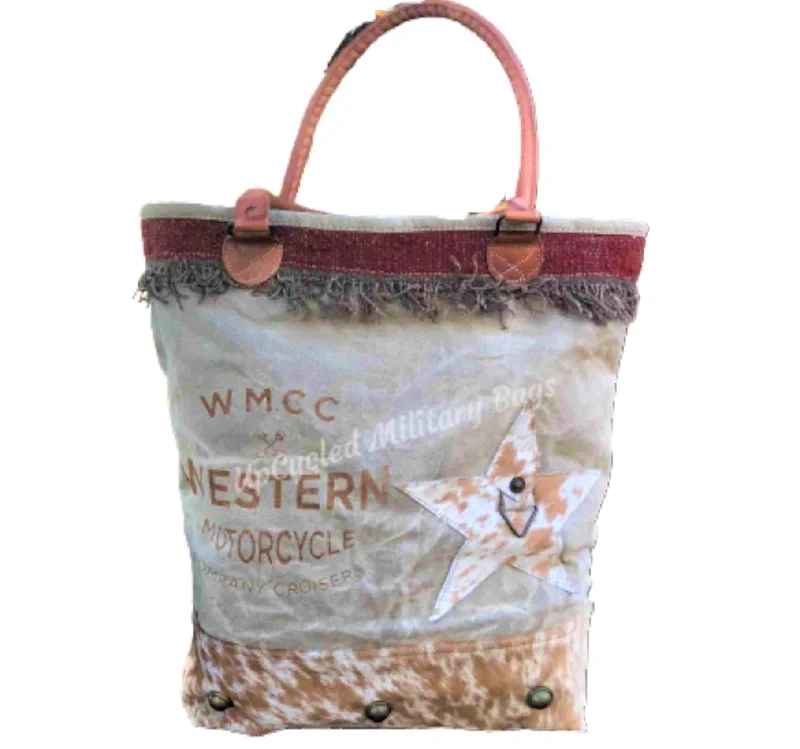 Western Motorcycle Sustainable Canvas & Hide Gorgeous Large Tote or Weekender!