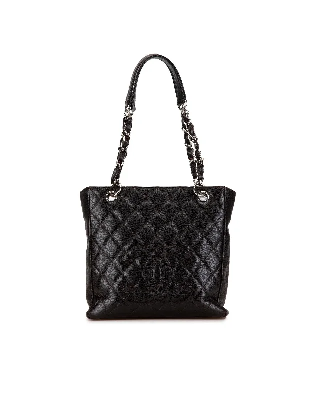 Quilted Leather Tote Bag with Chain Handles and Multiple Pockets