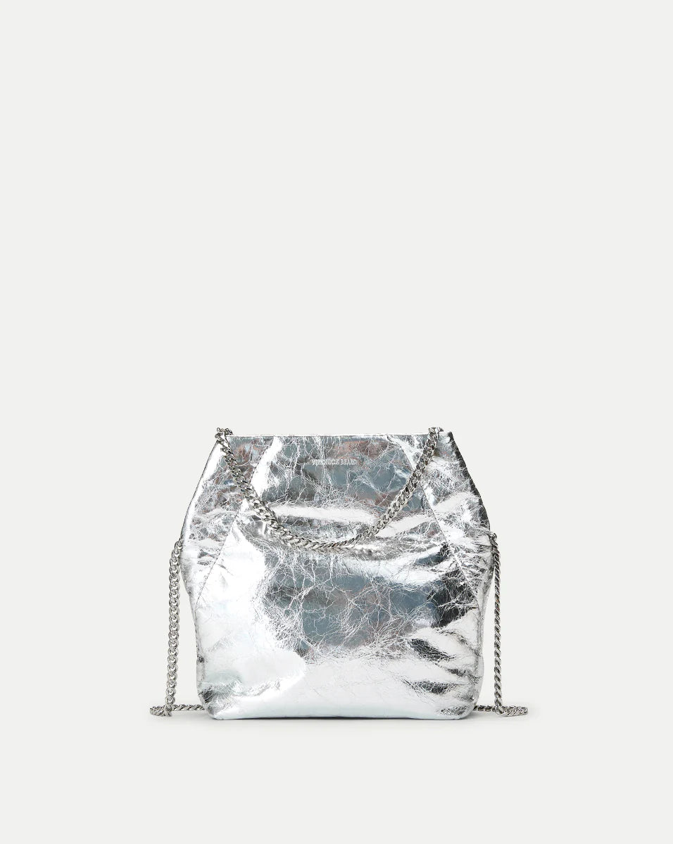 Small Metallic Slouch Shoulder Bag Silver