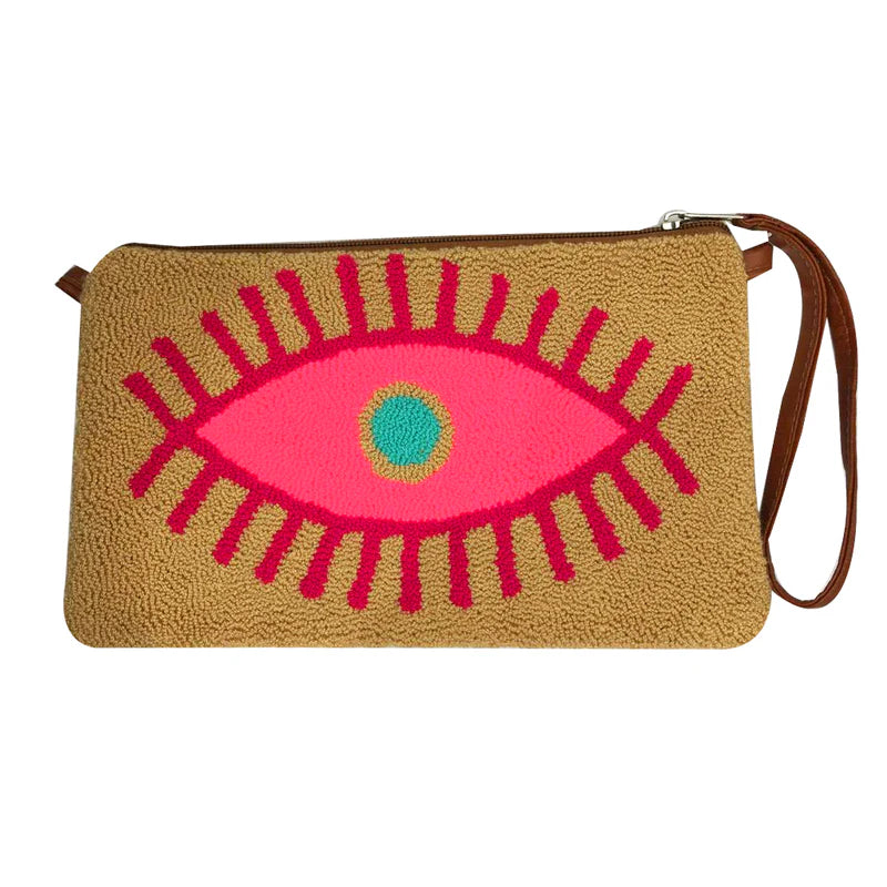 Tan and Pink Eye Clutch