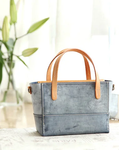 Vintage Womens Blue Leather Handbag Tote Purse Tote Handmade Shopper Side Tote Bag for Men