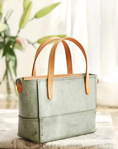 Vintage Womens Green Leather Handbag Tote Purse Tote Handmade Shopper Side Tote Bag for Men